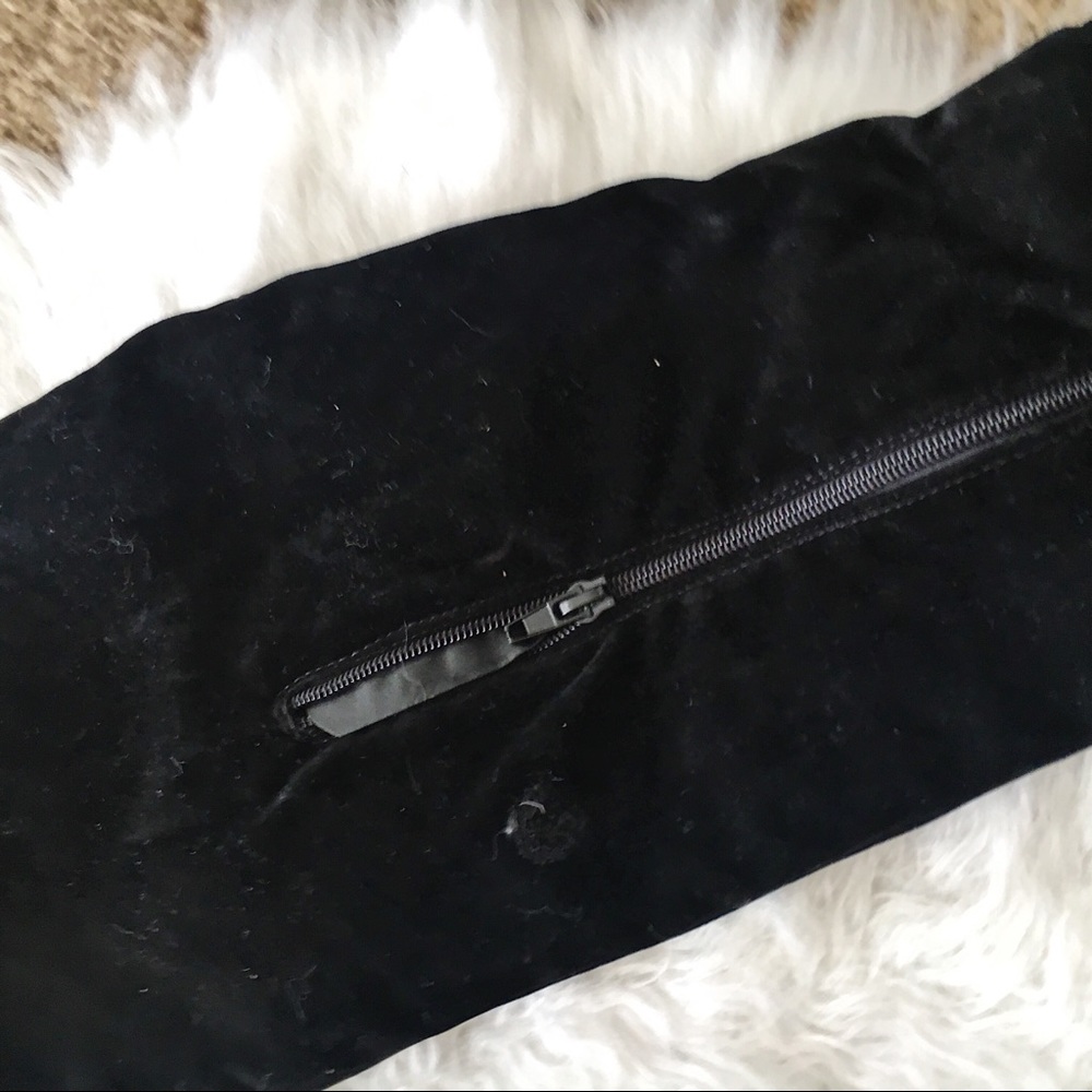 Crushed Black Velvet Zip Up Heeled Thigh Highs - Picture 3 of 4